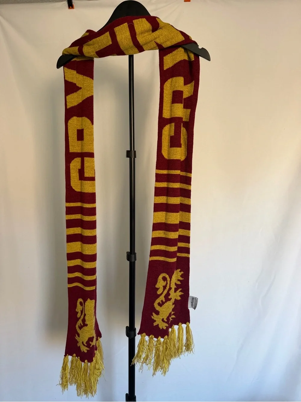Maroon and Gold Men's Knit Scarf - Classic Striped Lion Motif